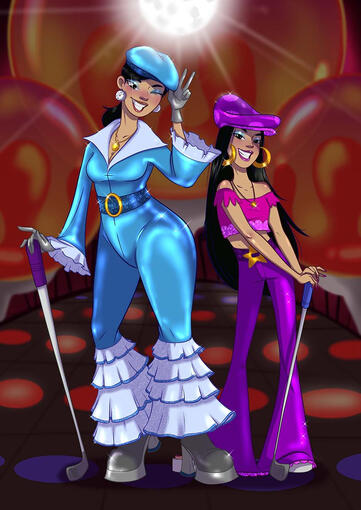 Fan art of Dr. Hirano / Stacy's mom as a Disco Miniature Golfing Queen from "Phineas and Ferb"