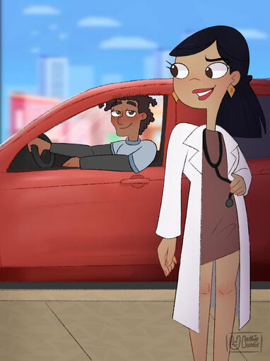 Fan art of Dr. Hirano / Stacy's mom and Coltrane from "Phineas and Ferb"