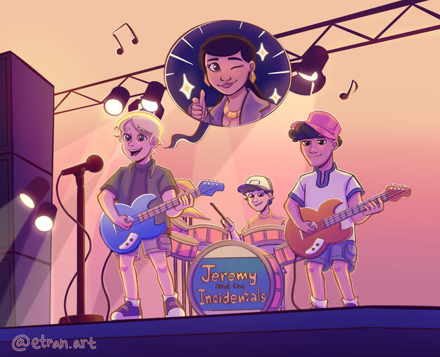 Fan art of Coltrane (Jeremy and the Incidentals) singing about Stacy's mom from "Phineas and Ferb"