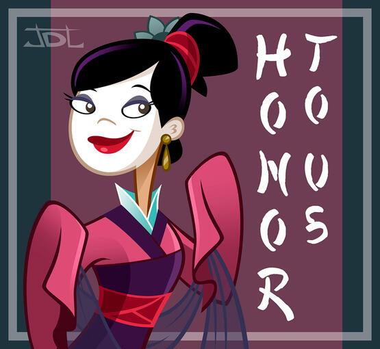 Fan art of Dr. Hirano / Stacy's mom as Mulan from "Phineas and Ferb"